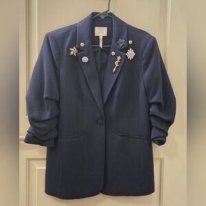 Cinq A Sept Kylie Navy Blazer with Jeweled Lapels